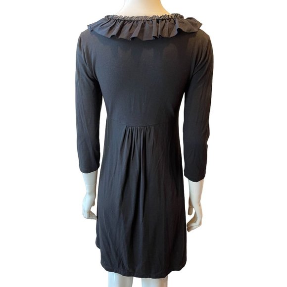 J. Crew Womens Ruffled Neck Empire Waist Dress 18638SP10 3/4 Sleeve Black Small - Picture 2 of 9